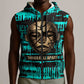 Chinua Achebe Sleeveless Zip Hoodie with Tribal Mask Design, Things Fall Apart Quote and Teal Abstract - African Pride