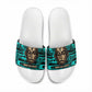 Chinua Achebe Slide Sandals with Tribal Mask Design, Things Fall Apart Quote and Teal Abstract - African Pride