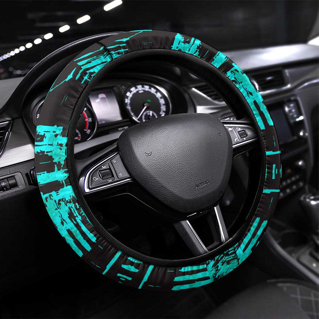 Chinua Achebe Steering Wheel Cover with Tribal Mask Design, Things Fall Apart Quote and Teal Abstract - African Pride