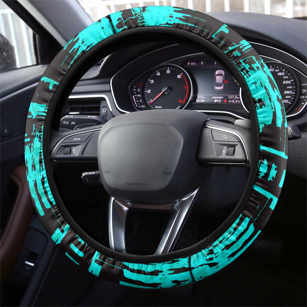 Chinua Achebe Steering Wheel Cover with Tribal Mask Design, Things Fall Apart Quote and Teal Abstract - African Pride