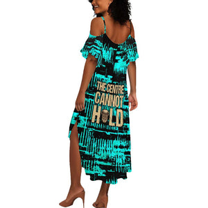 Chinua Achebe Summer Maxi Dress with Tribal Mask Design, Things Fall Apart Quote and Teal Abstract - African Pride