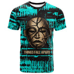 Chinua Achebe T shirt with Tribal Mask Design, Things Fall Apart Quote and Teal Abstract - African Pride