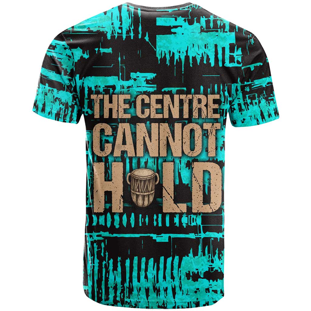 Chinua Achebe T shirt with Tribal Mask Design, Things Fall Apart Quote and Teal Abstract - African Pride