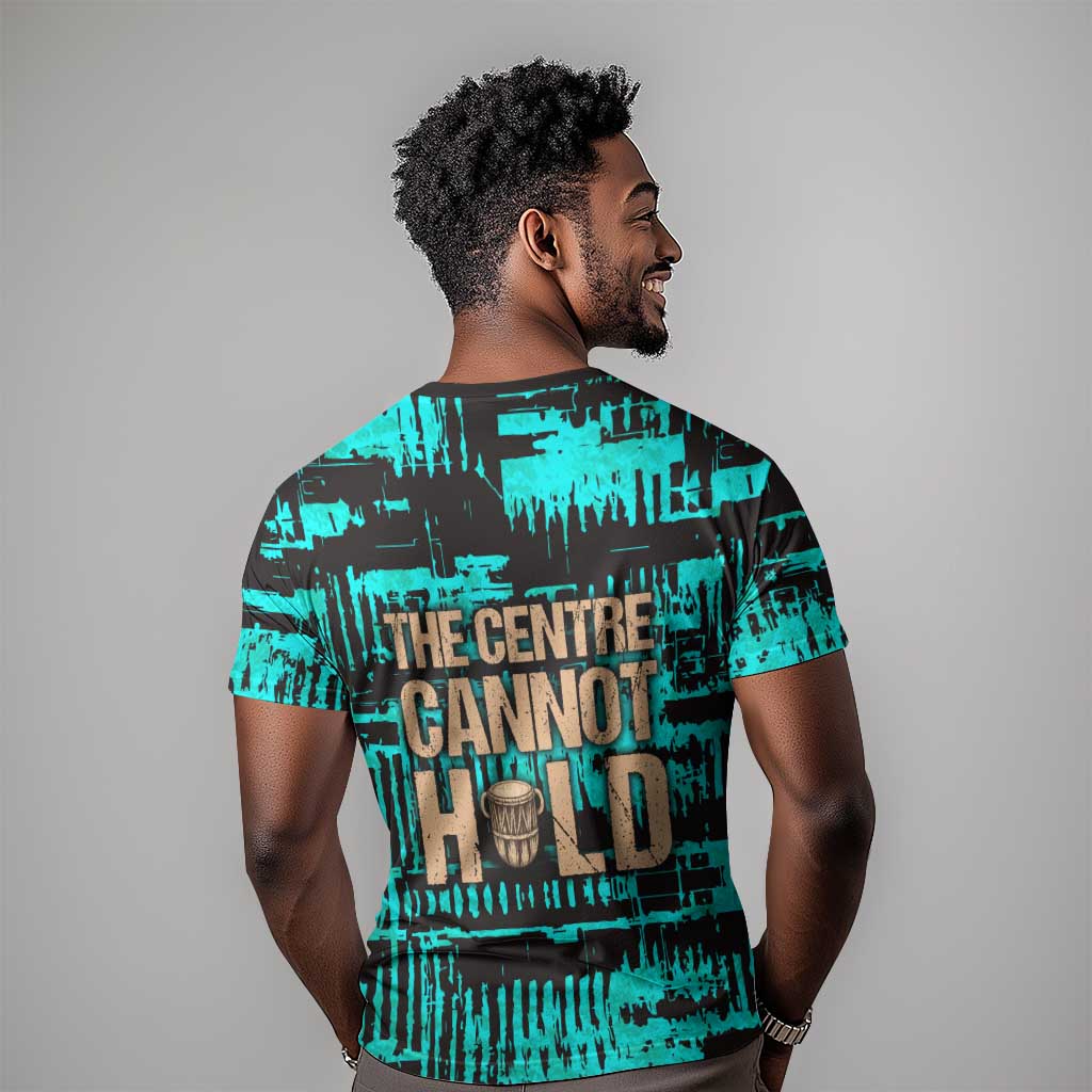 Chinua Achebe T shirt with Tribal Mask Design, Things Fall Apart Quote and Teal Abstract - African Pride
