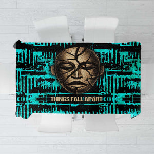 Chinua Achebe Tablecloth with Tribal Mask Design, Things Fall Apart Quote and Teal Abstract - African Pride