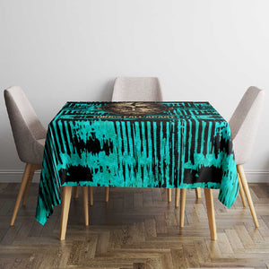 Chinua Achebe Tablecloth with Tribal Mask Design, Things Fall Apart Quote and Teal Abstract - African Pride