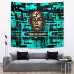 Chinua Achebe Tapestry with Tribal Mask Design, Things Fall Apart Quote and Teal Abstract - African Pride