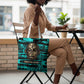 Chinua Achebe Tote Bag with Tribal Mask Design, Things Fall Apart Quote and Teal Abstract - African Pride