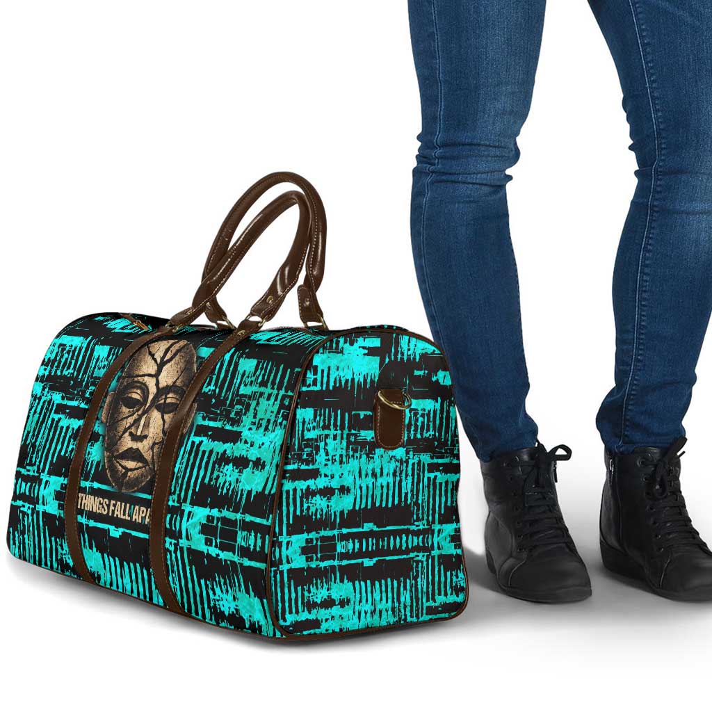 Chinua Achebe Travel Bag with Tribal Mask Design, Things Fall Apart Quote and Teal Abstract - African Pride