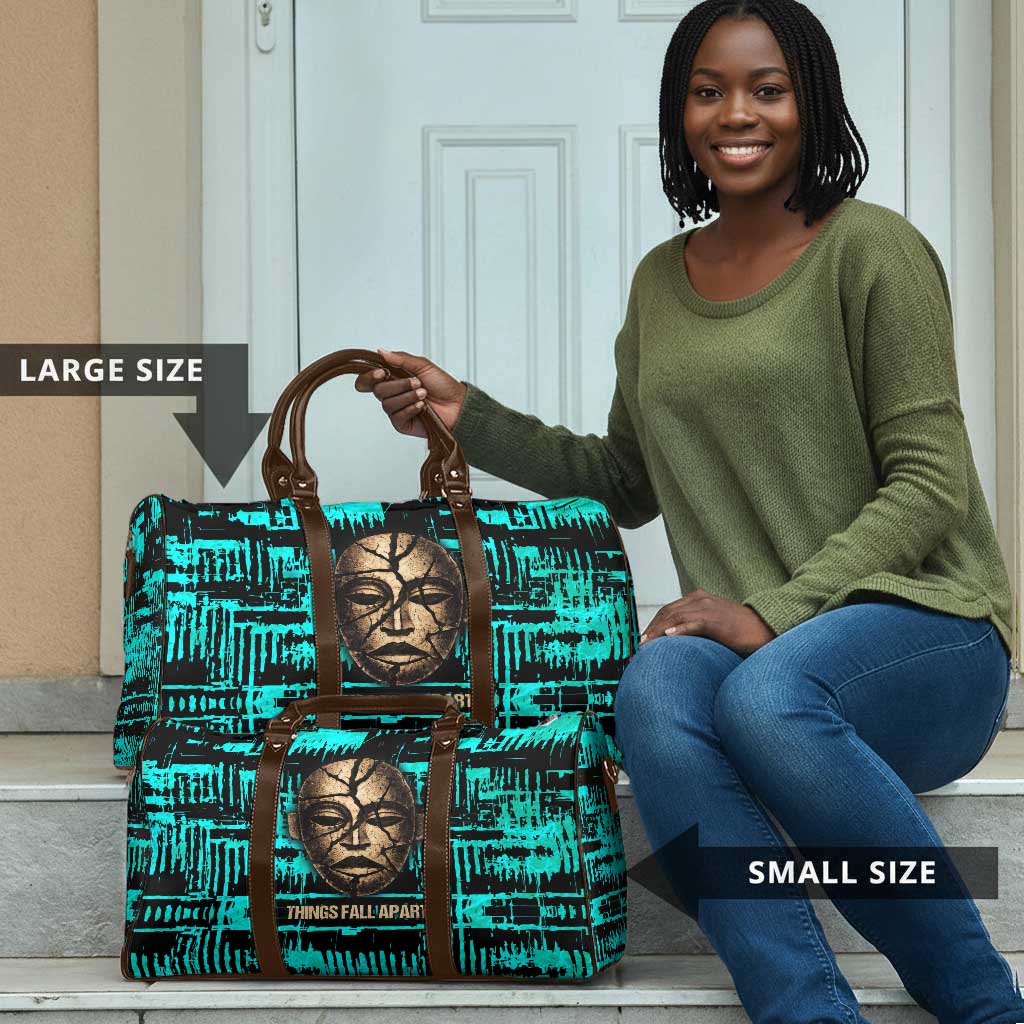 Chinua Achebe Travel Bag with Tribal Mask Design, Things Fall Apart Quote and Teal Abstract - African Pride
