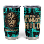 Chinua Achebe Tumbler Cup with Tribal Mask Design, Things Fall Apart Quote and Teal Abstract - African Pride