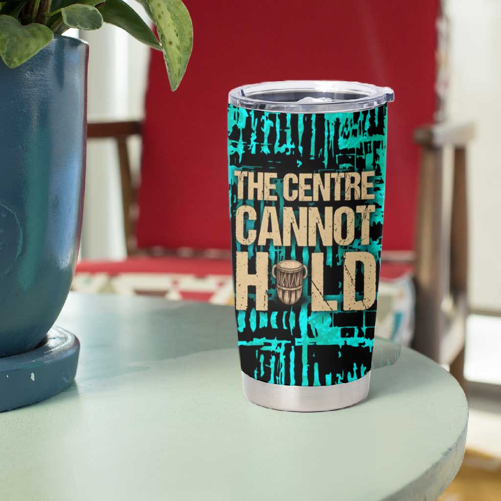 Chinua Achebe Tumbler Cup with Tribal Mask Design, Things Fall Apart Quote and Teal Abstract - African Pride