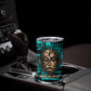 Chinua Achebe Tumbler Cup with Tribal Mask Design, Things Fall Apart Quote and Teal Abstract - African Pride