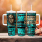 Chinua Achebe Tumbler With Handle with Tribal Mask Design, Things Fall Apart Quote and Teal Abstract - African Pride