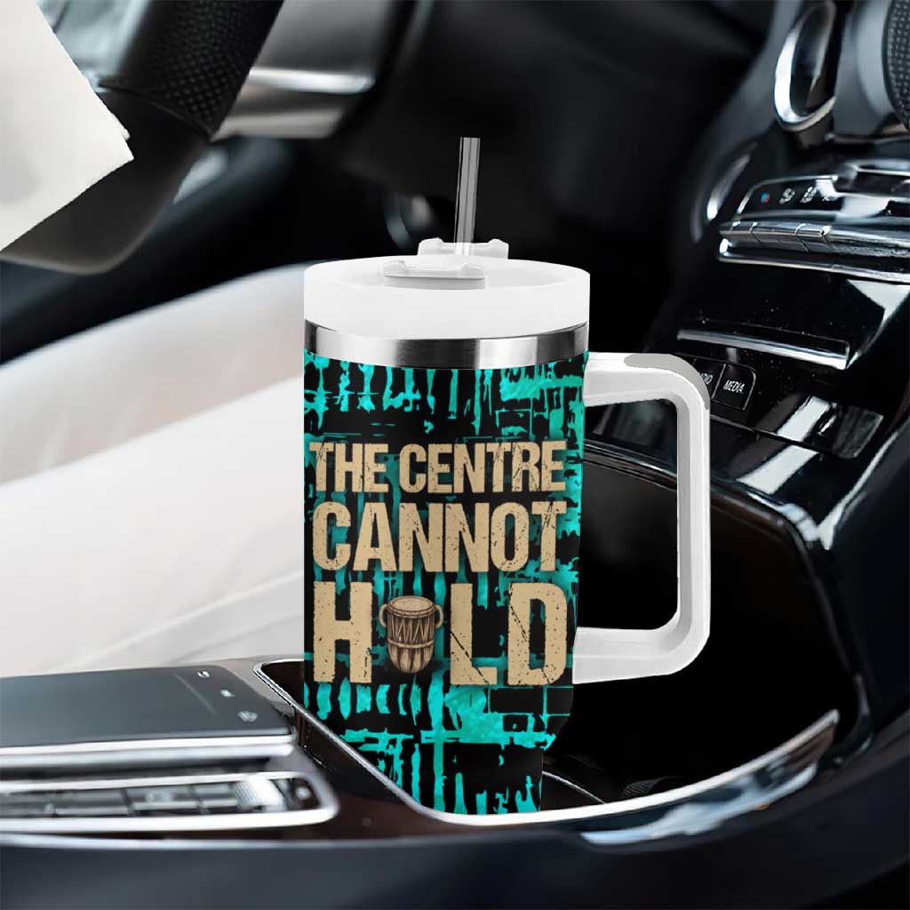 Chinua Achebe Tumbler With Handle with Tribal Mask Design, Things Fall Apart Quote and Teal Abstract - African Pride