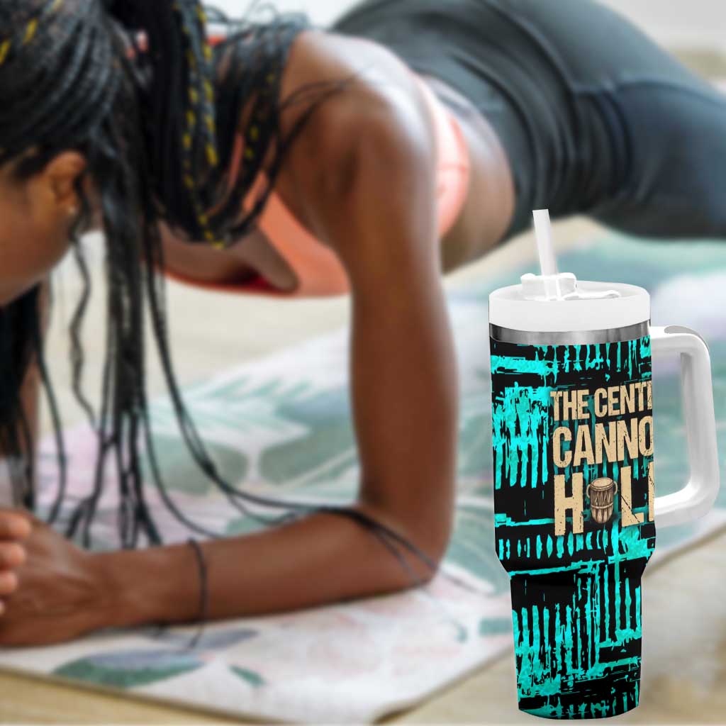 Chinua Achebe Tumbler With Handle with Tribal Mask Design, Things Fall Apart Quote and Teal Abstract - African Pride