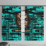 Chinua Achebe Window Curtain with Tribal Mask Design, Things Fall Apart Quote and Teal Abstract - African Pride