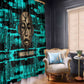 Chinua Achebe Window Curtain with Tribal Mask Design, Things Fall Apart Quote and Teal Abstract - African Pride