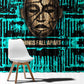 Chinua Achebe Window Curtain with Tribal Mask Design, Things Fall Apart Quote and Teal Abstract - African Pride