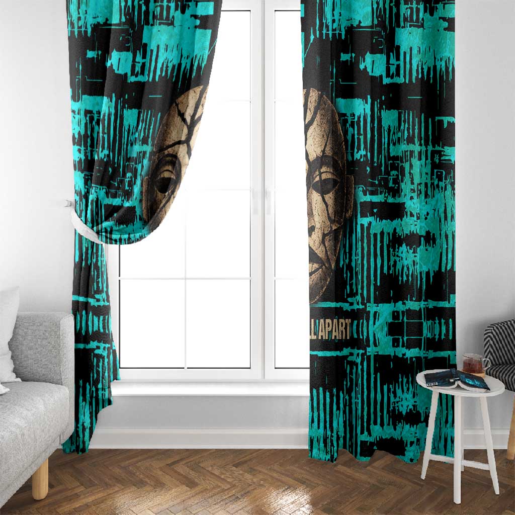 Chinua Achebe Window Curtain with Tribal Mask Design, Things Fall Apart Quote and Teal Abstract - African Pride