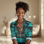 Chinua Achebe Women Casual Shirt with Tribal Mask Design, Things Fall Apart Quote and Teal Abstract - African Pride