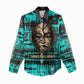 Chinua Achebe Women Casual Shirt with Tribal Mask Design, Things Fall Apart Quote and Teal Abstract - African Pride