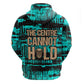 Chinua Achebe Zip Hoodie with Tribal Mask Design, Things Fall Apart Quote and Teal Abstract - African Pride