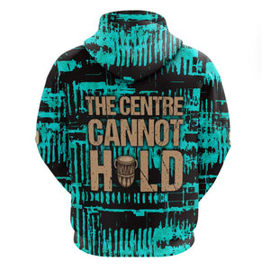Chinua Achebe Zip Hoodie with Tribal Mask Design, Things Fall Apart Quote and Teal Abstract - African Pride