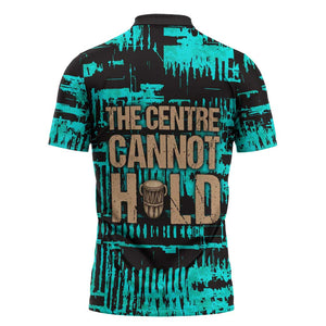 Chinua Achebe Zipper Polo Shirt with Tribal Mask Design, Things Fall Apart Quote and Teal Abstract - African Pride