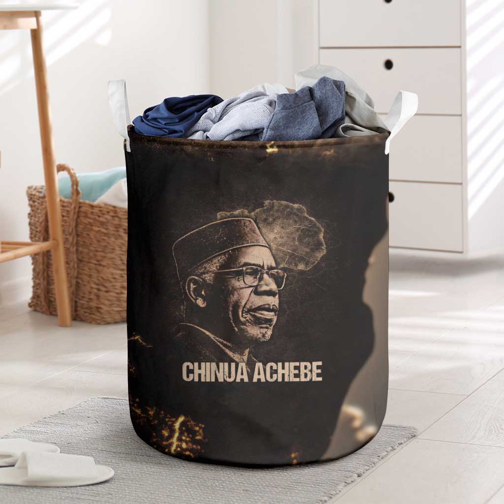 Chinua Achebe Laundry Basket with Sepia Portrait, Lion Historians Quote and Vintage African Map - African Pride