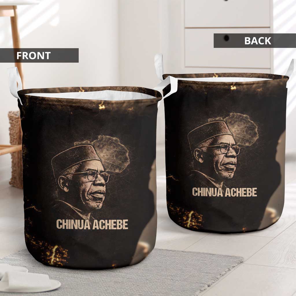 Chinua Achebe Laundry Basket with Sepia Portrait, Lion Historians Quote and Vintage African Map - African Pride