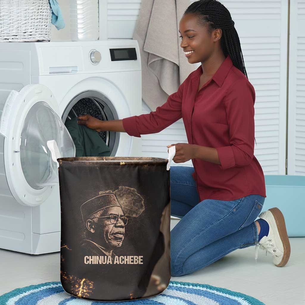Chinua Achebe Laundry Basket with Sepia Portrait, Lion Historians Quote and Vintage African Map - African Pride