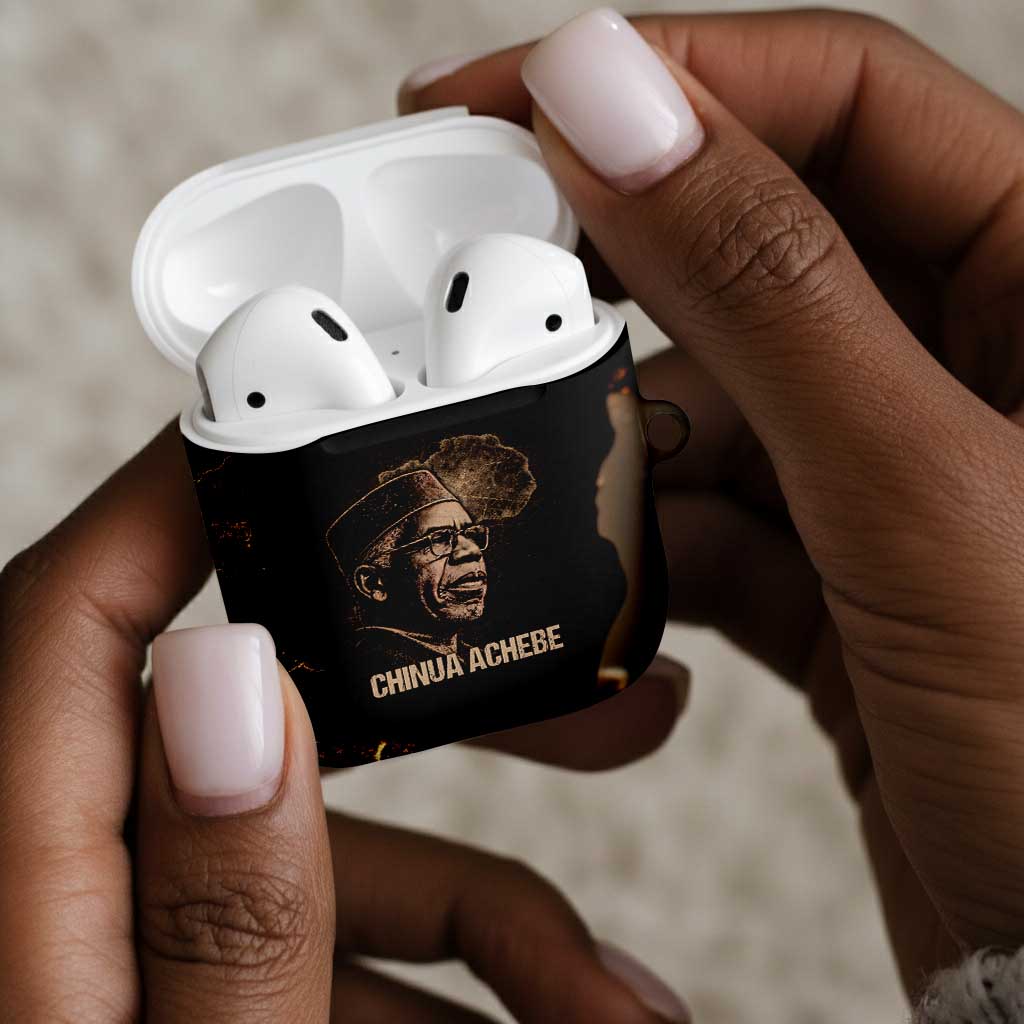 Chinua Achebe AirPods Case with Sepia Portrait, Lion Historians Quote and Vintage African Map - African Pride