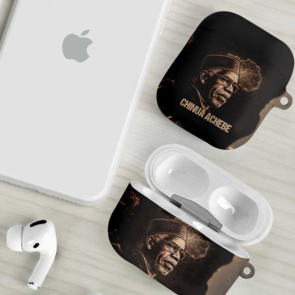 Chinua Achebe AirPods Case with Sepia Portrait, Lion Historians Quote and Vintage African Map - African Pride