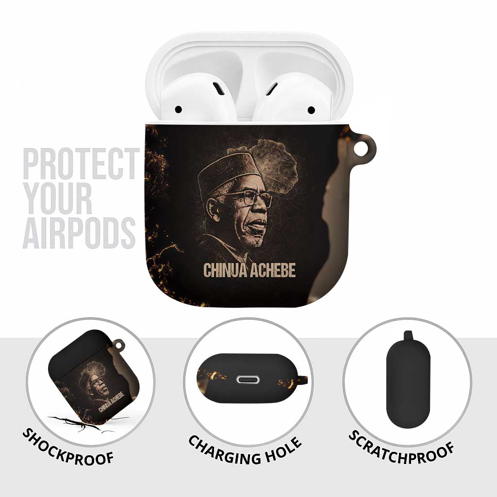 Chinua Achebe AirPods Case with Sepia Portrait, Lion Historians Quote and Vintage African Map - African Pride