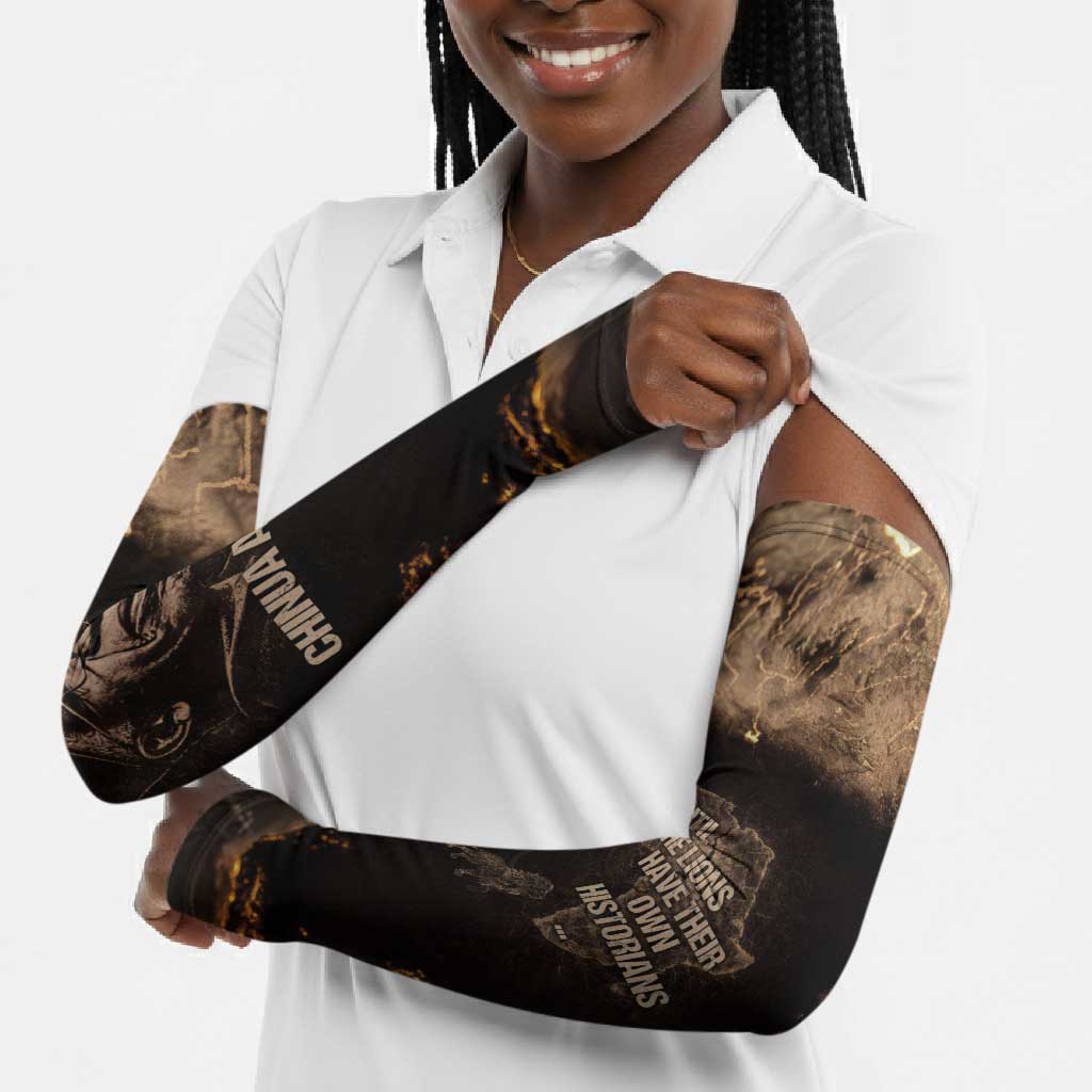 Chinua Achebe Arm Sleeves with Sepia Portrait, Lion Historians Quote and Vintage African Map - African Pride