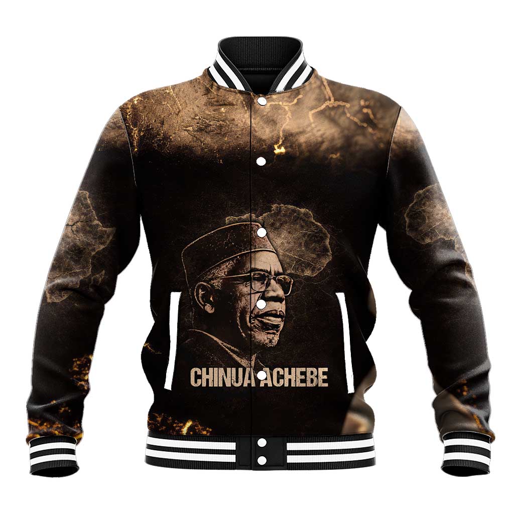 Chinua Achebe Baseball Jacket with Sepia Portrait, Lion Historians Quote and Vintage African Map - African Pride