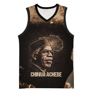 Chinua Achebe Basketball Jersey with Sepia Portrait, Lion Historians Quote and Vintage African Map - African Pride