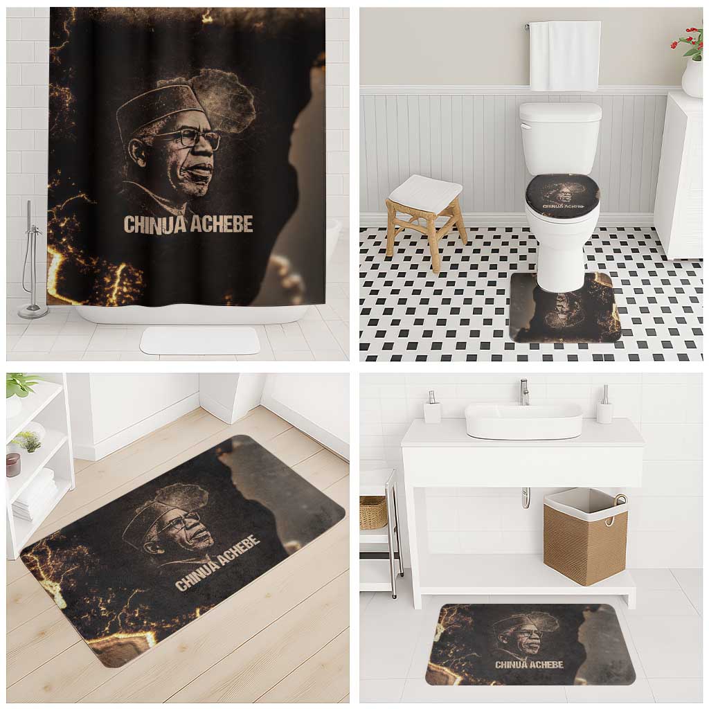 Chinua Achebe Bathroom Set with Sepia Portrait, Lion Historians Quote and Vintage African Map - African Pride