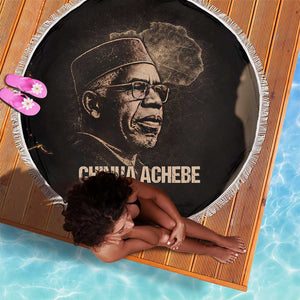 Chinua Achebe Beach Blanket with Sepia Portrait, Lion Historians Quote and Vintage African Map - African Pride