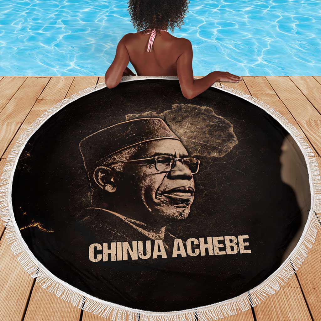 Chinua Achebe Beach Blanket with Sepia Portrait, Lion Historians Quote and Vintage African Map - African Pride