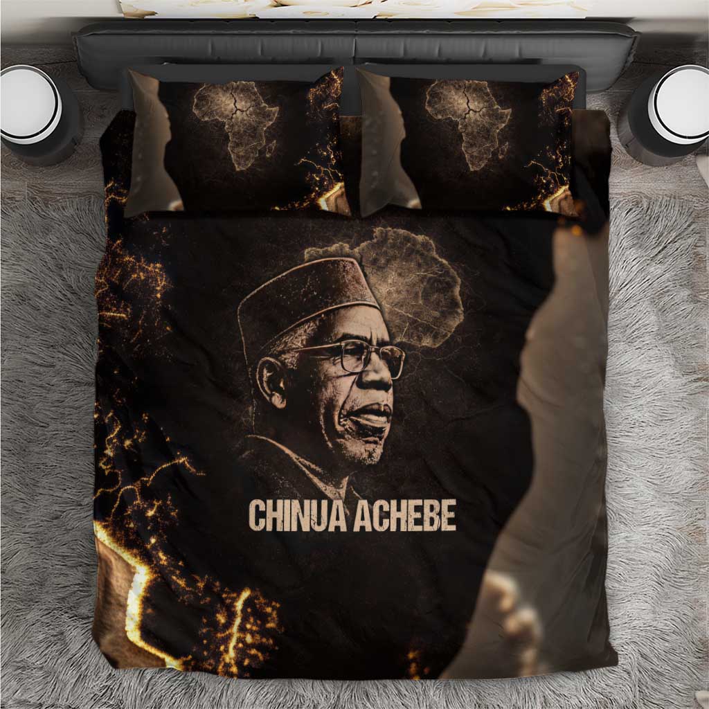 Chinua Achebe Bedding Set with Sepia Portrait, Lion Historians Quote and Vintage African Map - African Pride