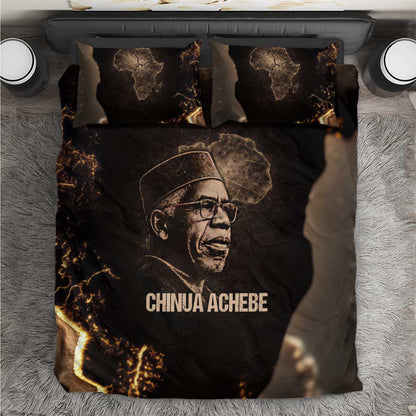 Chinua Achebe Bedding Set with Sepia Portrait, Lion Historians Quote and Vintage African Map - African Pride