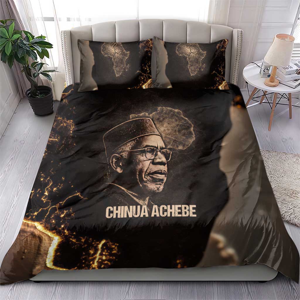Chinua Achebe Bedding Set with Sepia Portrait, Lion Historians Quote and Vintage African Map - African Pride