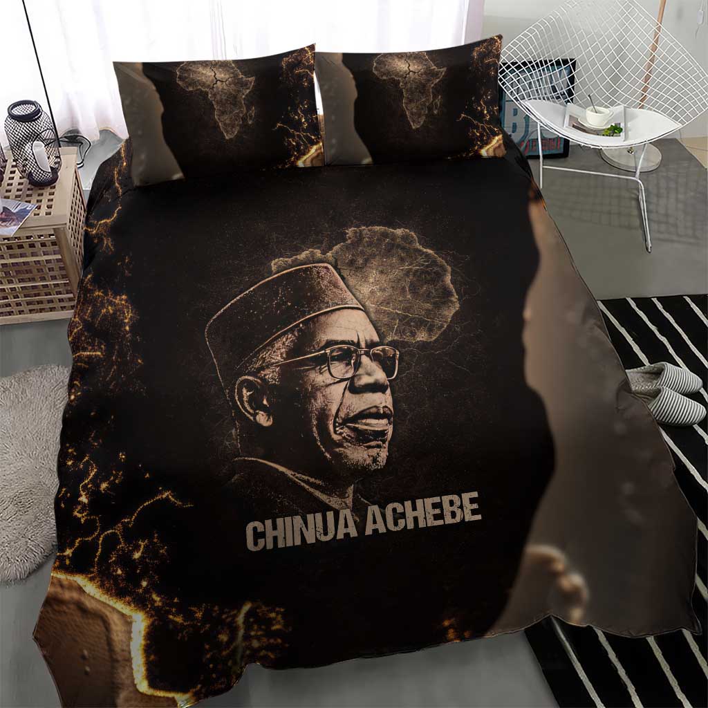 Chinua Achebe Bedding Set with Sepia Portrait, Lion Historians Quote and Vintage African Map - African Pride