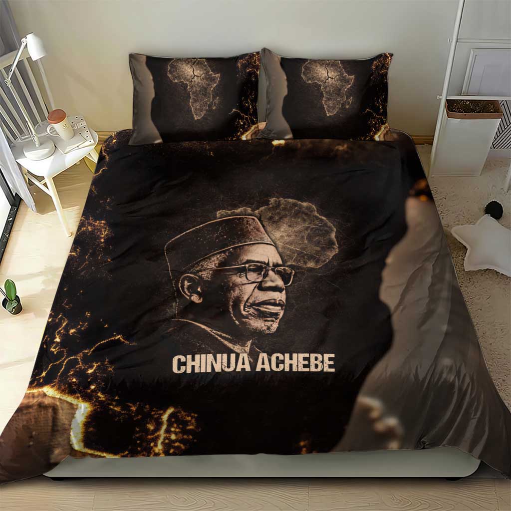 Chinua Achebe Bedding Set with Sepia Portrait, Lion Historians Quote and Vintage African Map - African Pride