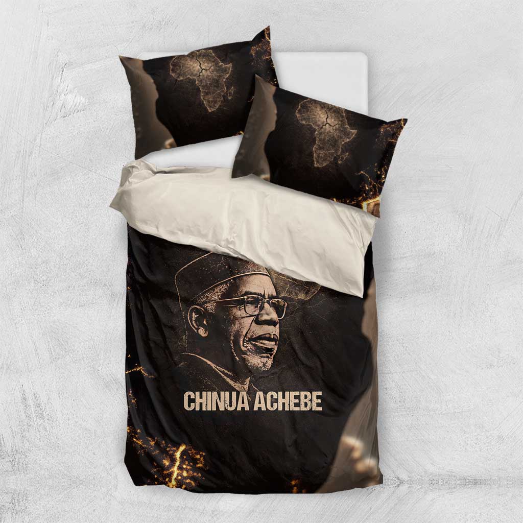 Chinua Achebe Bedding Set with Sepia Portrait, Lion Historians Quote and Vintage African Map - African Pride