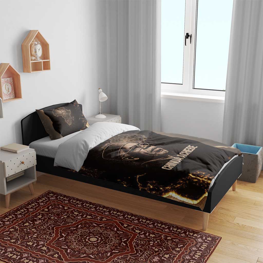 Chinua Achebe Bedding Set with Sepia Portrait, Lion Historians Quote and Vintage African Map - African Pride