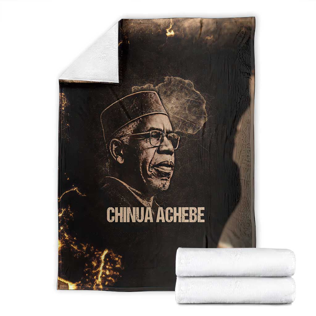 Chinua Achebe Blanket with Sepia Portrait, Lion Historians Quote and Vintage African Map - African Pride