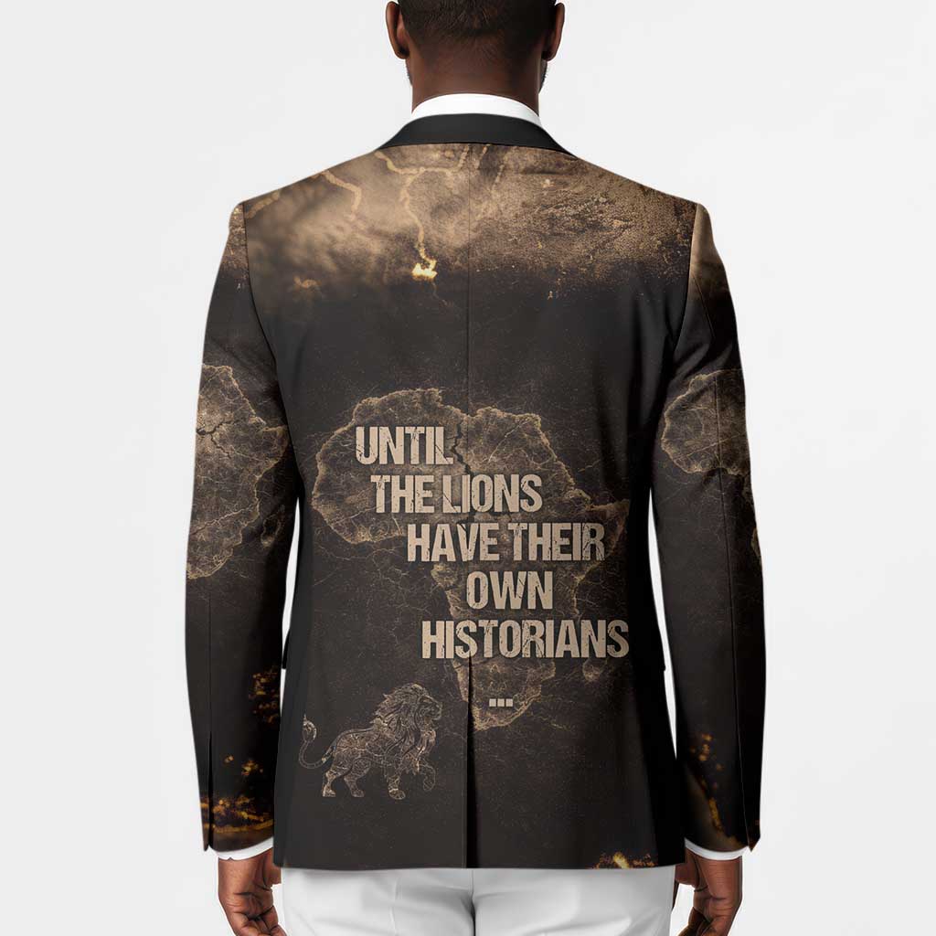 Chinua Achebe Blazer with Sepia Portrait, Lion Historians Quote and Vintage African Map - African Pride